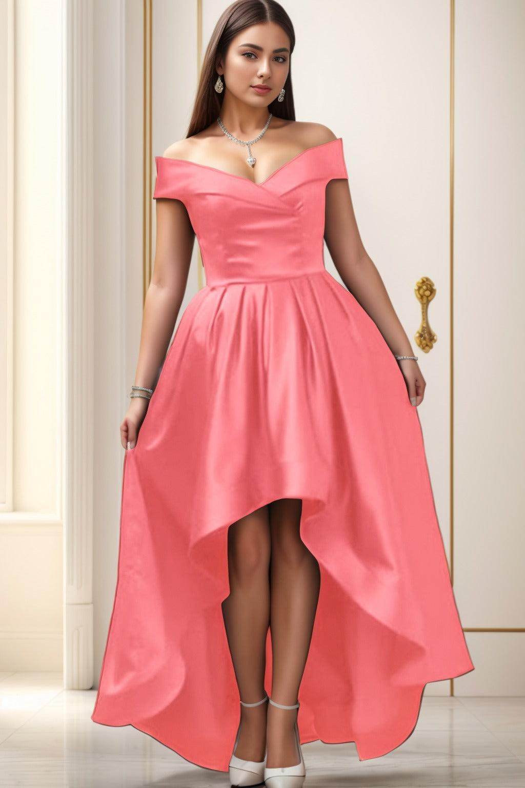 Asymmetrical High-Low Satin Homecoming Dresses CS0529 - COCOMELODY