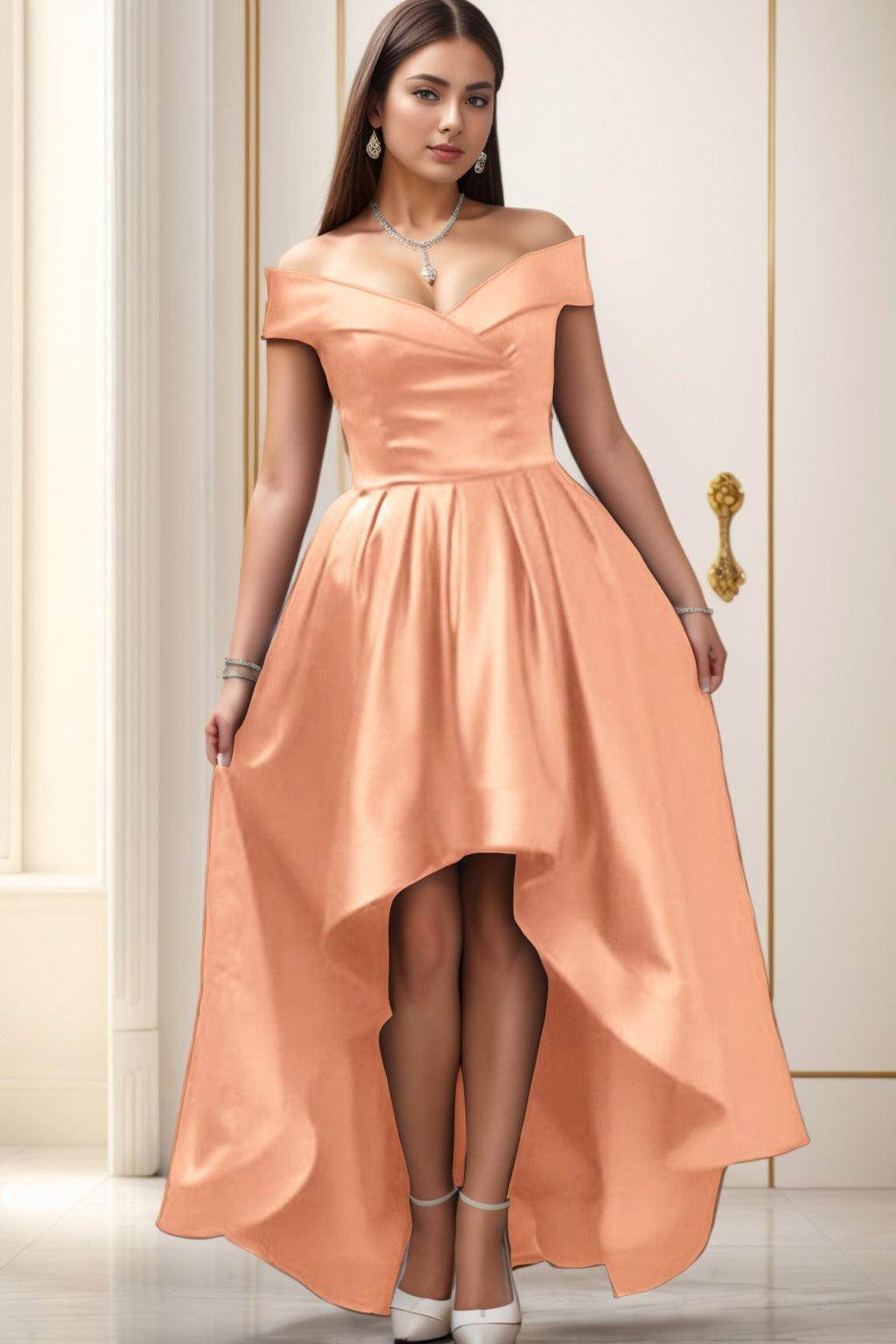Asymmetrical High-Low Satin Homecoming Dresses CS0529 - COCOMELODY