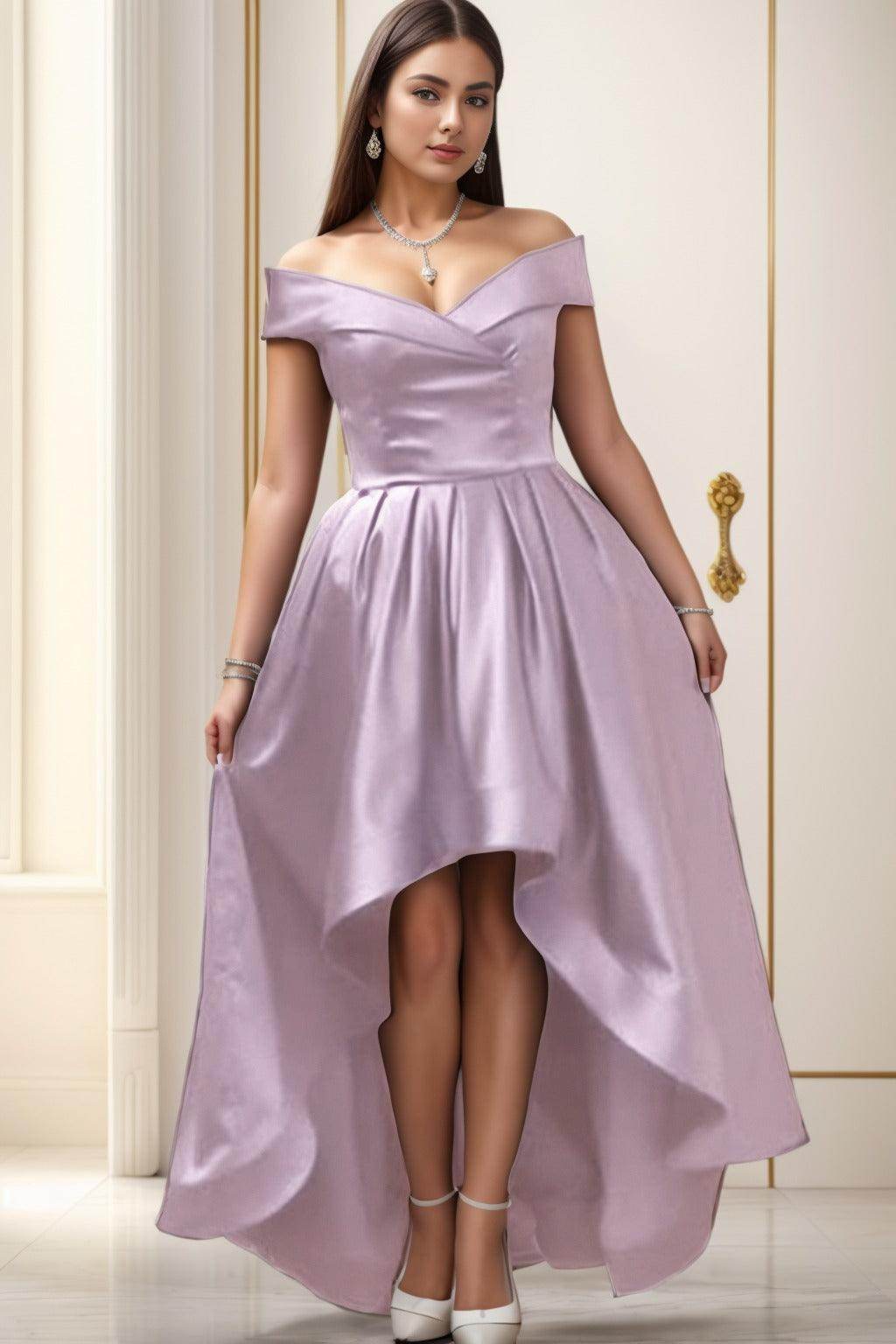 Asymmetrical High-Low Satin Homecoming Dresses CS0529 - COCOMELODY