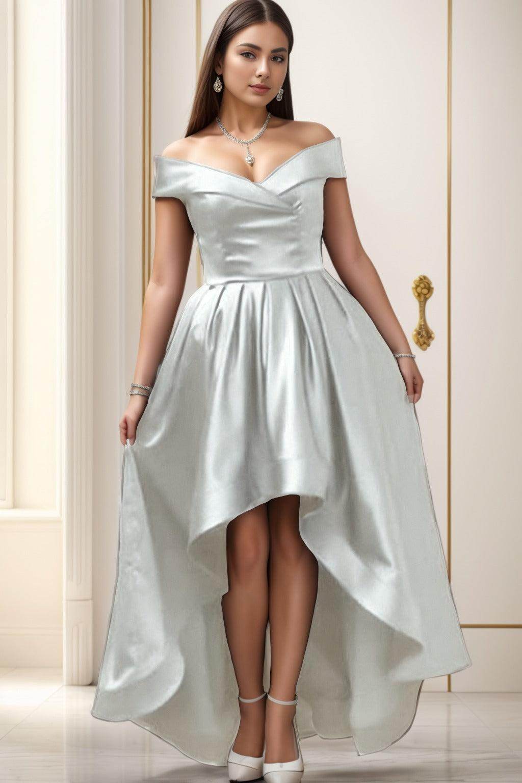 Asymmetrical High-Low Satin Homecoming Dresses CS0529 - COCOMELODY