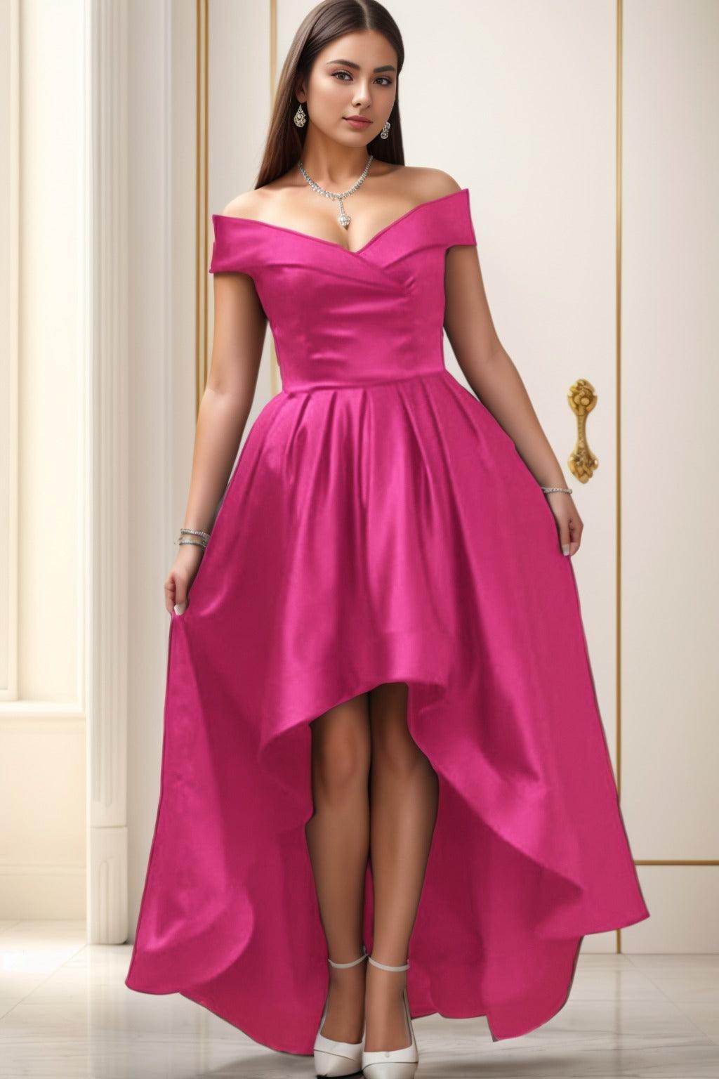 Asymmetrical High-Low Satin Homecoming Dresses CS0529 - COCOMELODY