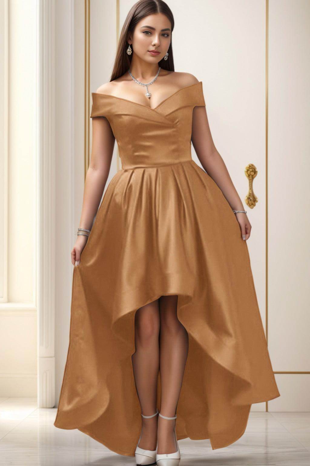 Asymmetrical High-Low Satin Homecoming Dresses CS0529 - COCOMELODY