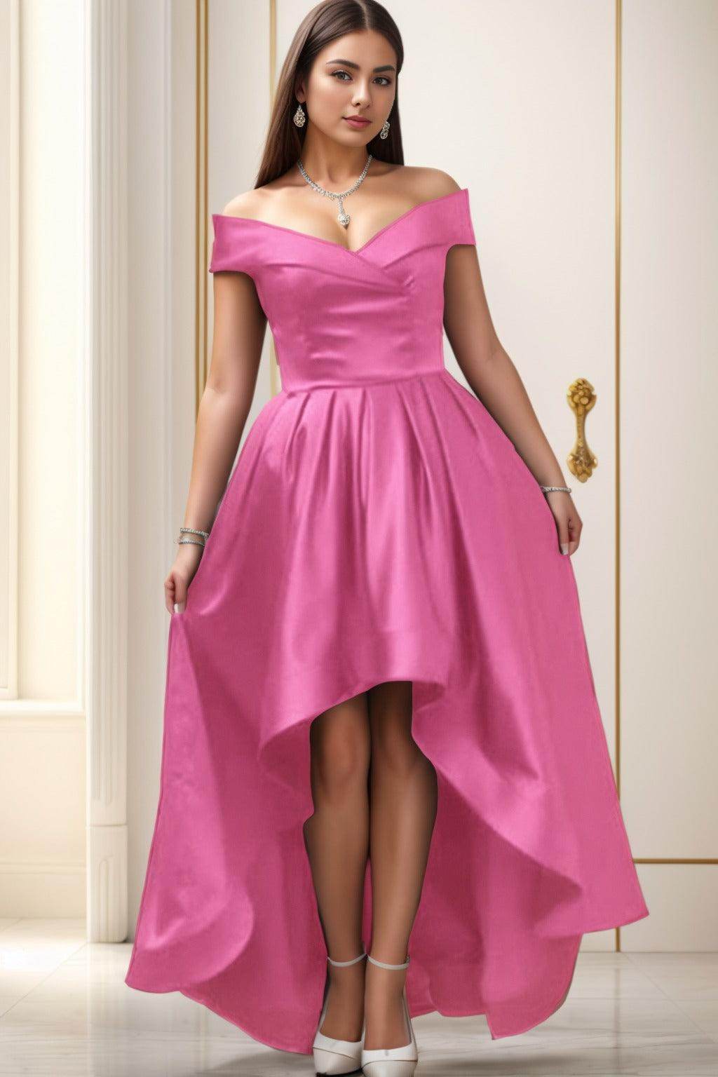Asymmetrical High-Low Satin Homecoming Dresses CS0529 - COCOMELODY