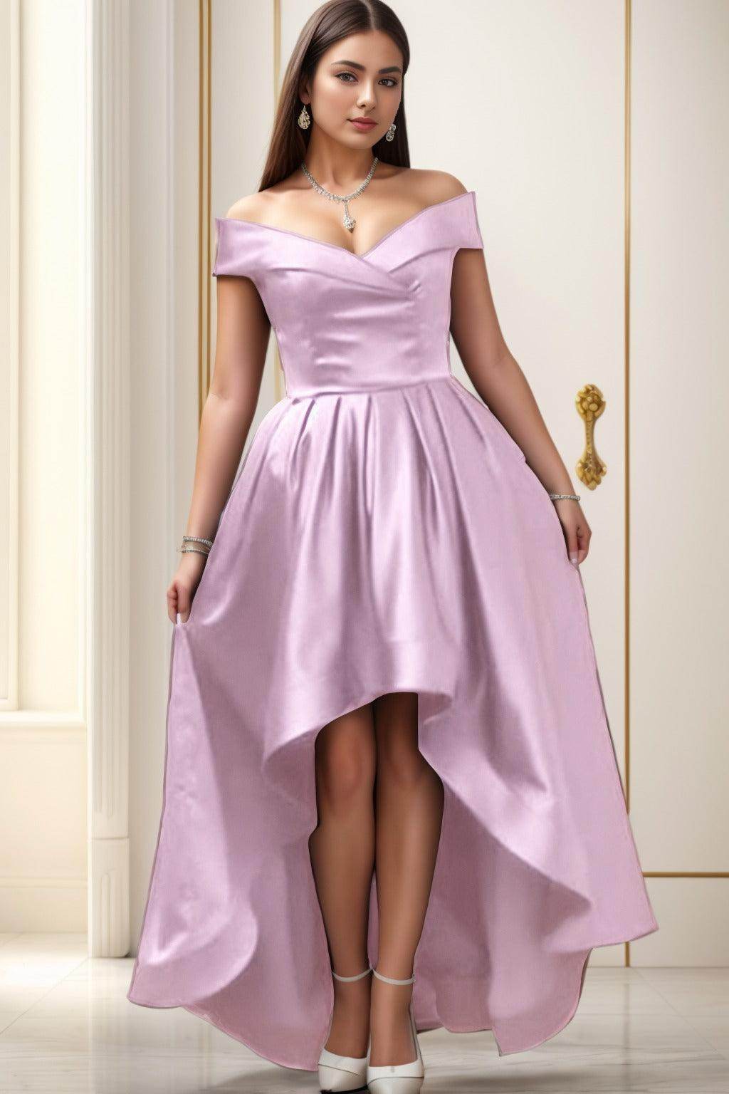 Asymmetrical High-Low Satin Homecoming Dresses CS0529 - COCOMELODY