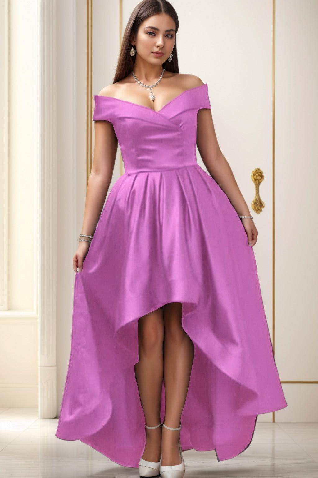 Asymmetrical High-Low Satin Homecoming Dresses CS0529 - COCOMELODY