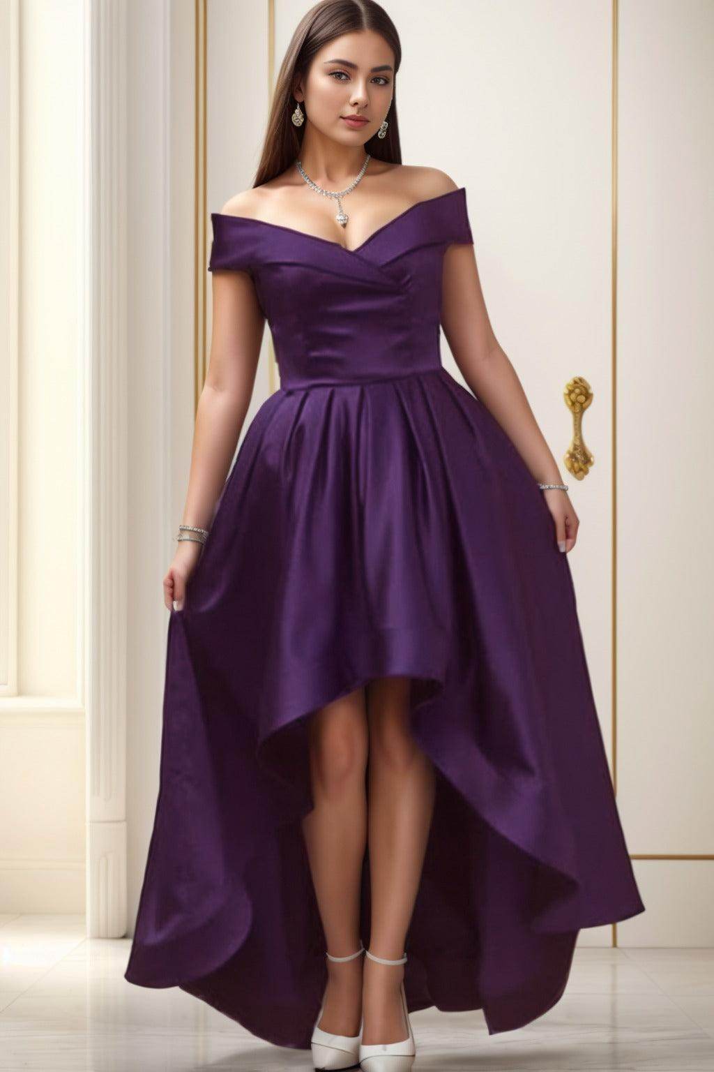 Asymmetrical High-Low Satin Homecoming Dresses CS0529 - COCOMELODY