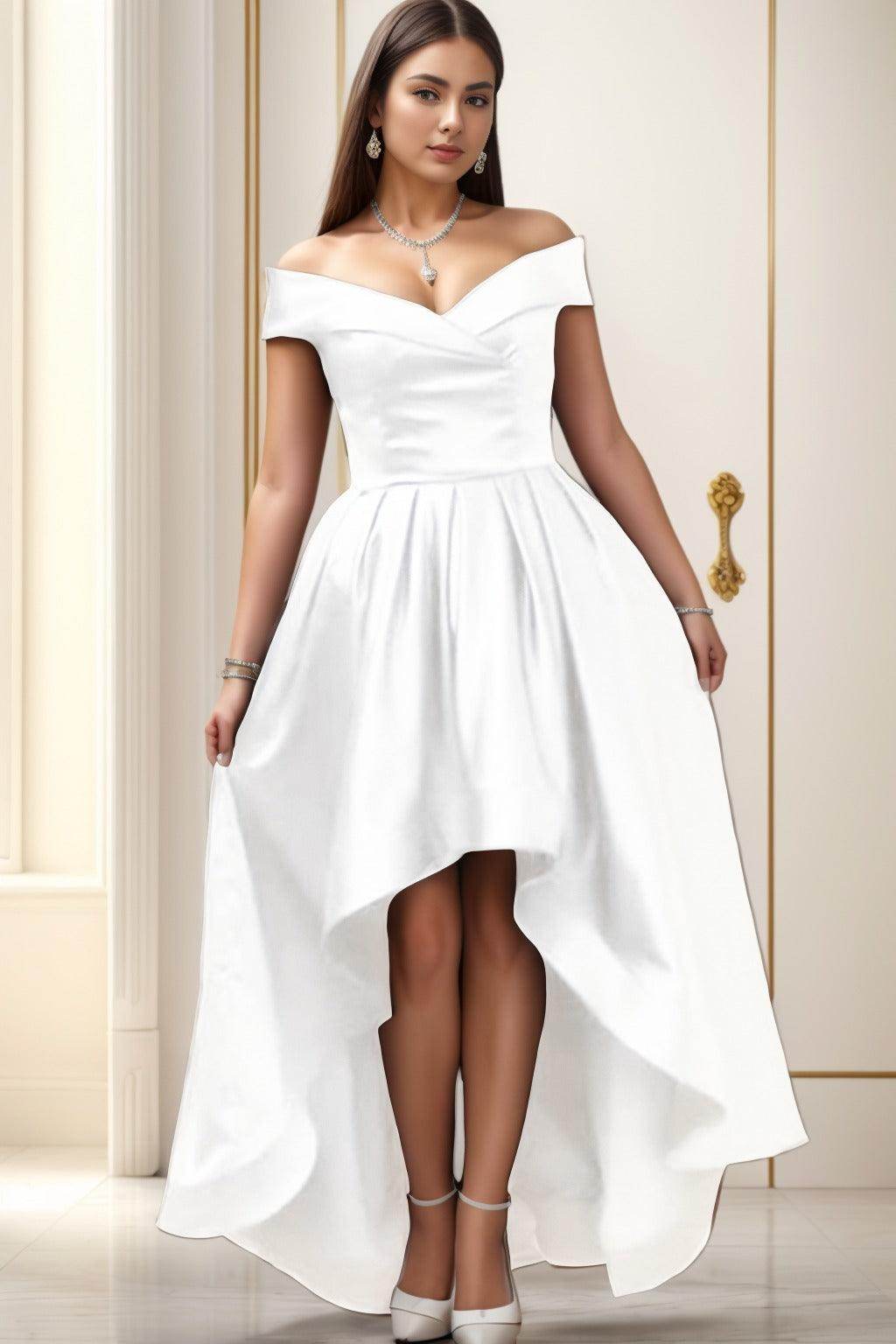 Asymmetrical High-Low Satin Homecoming Dresses CS0529 - COCOMELODY
