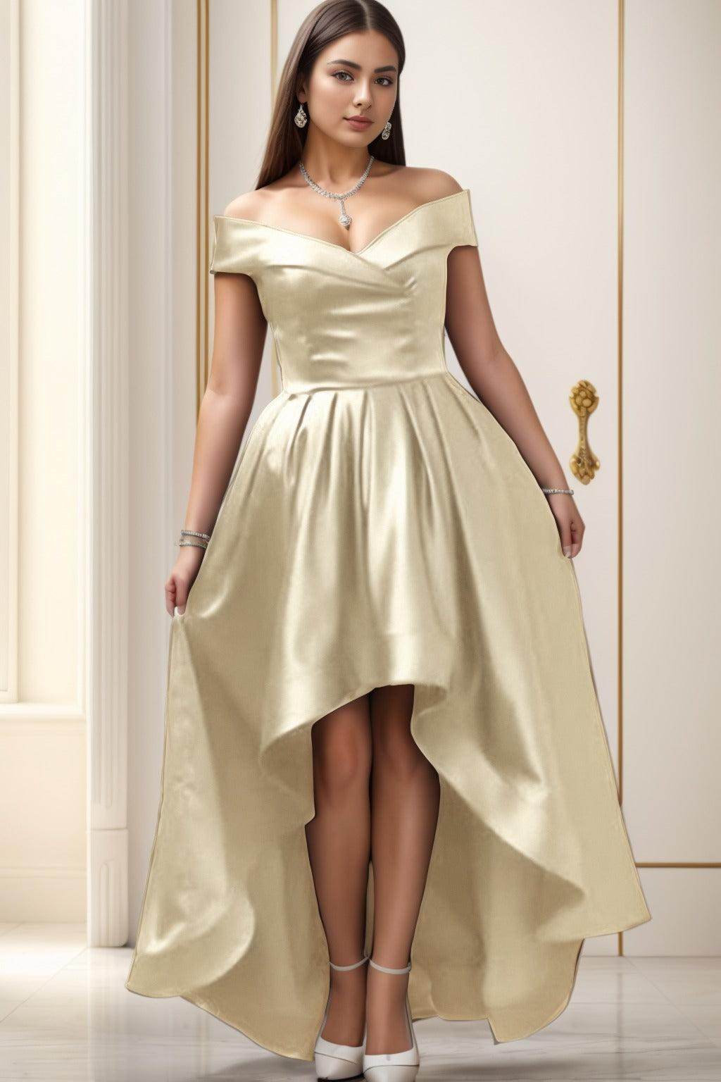 Asymmetrical High-Low Satin Homecoming Dresses CS0529 - COCOMELODY