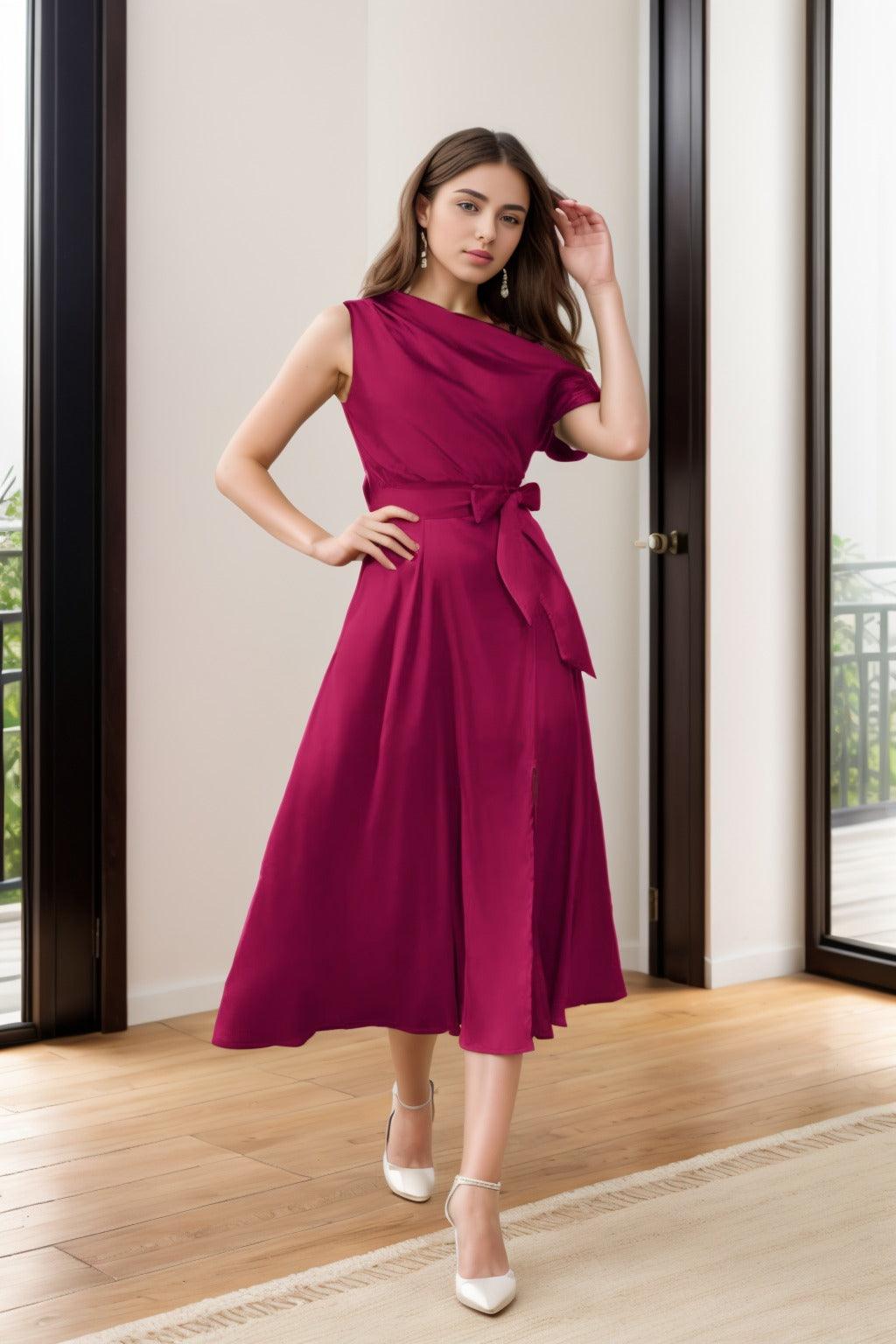 Sheath-Column Tea Length Silk-Like Graduation Dresses CS0540 - COCOMELODY