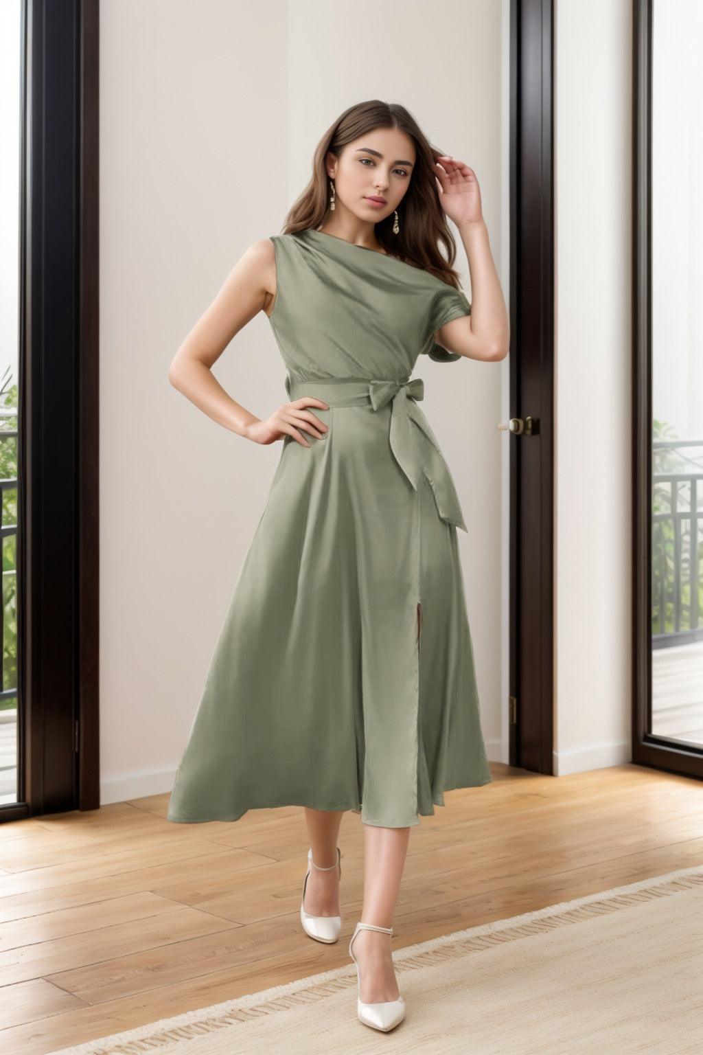 Sheath-Column Tea Length Silk-Like Graduation Dresses CS0540 - COCOMELODY