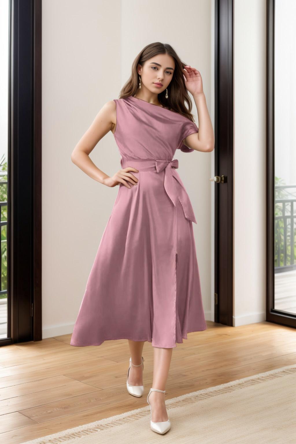 Sheath-Column Tea Length Silk-Like Graduation Dresses CS0540 - COCOMELODY