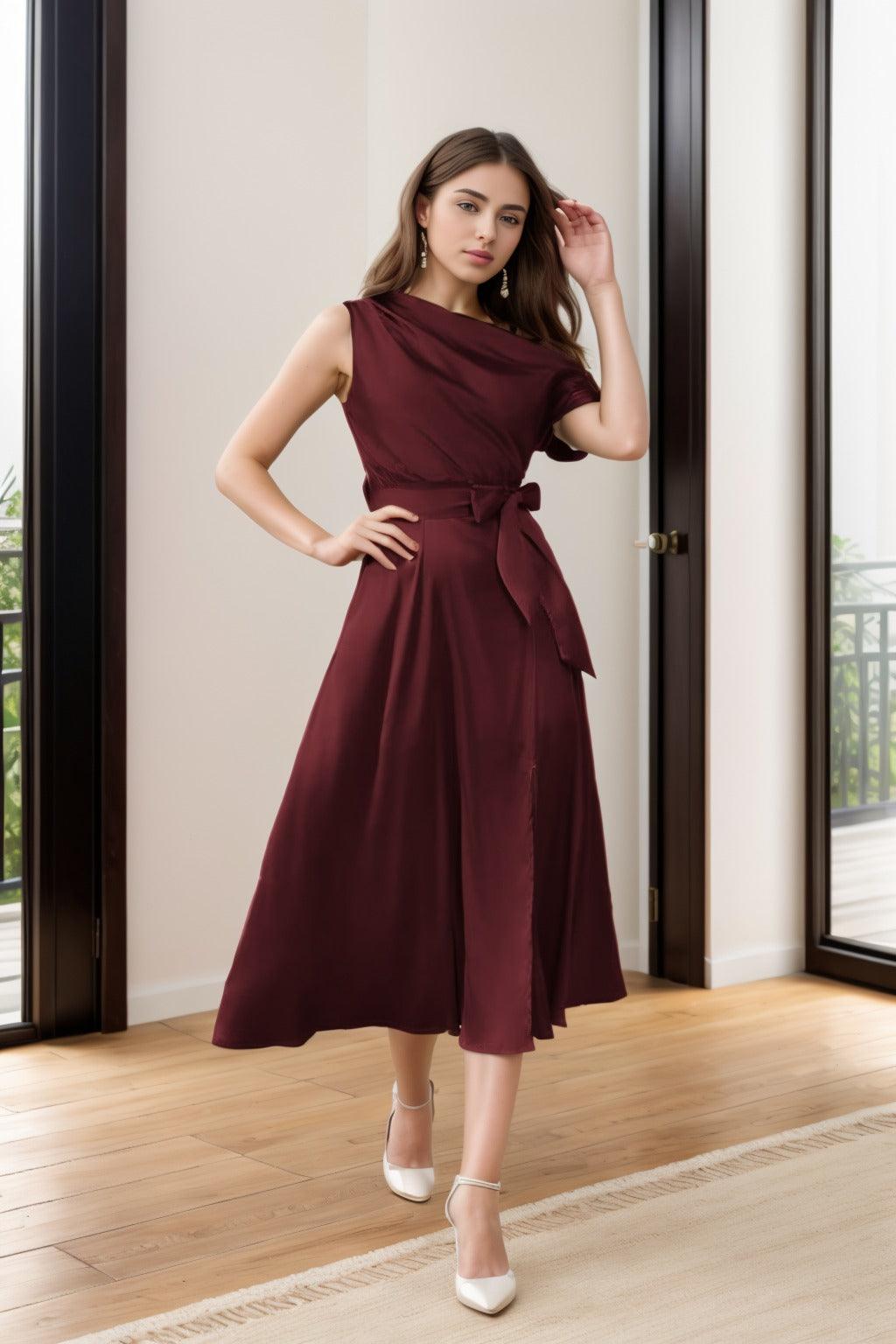 Sheath-Column Tea Length Silk-Like Graduation Dresses CS0540 - COCOMELODY