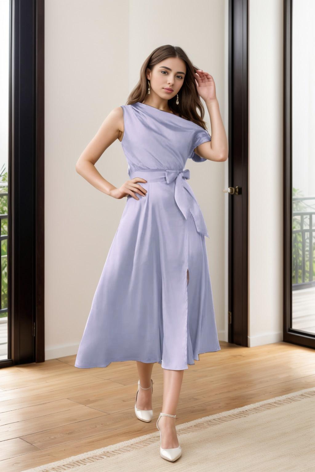 Sheath-Column Tea Length Silk-Like Graduation Dresses CS0540 - COCOMELODY