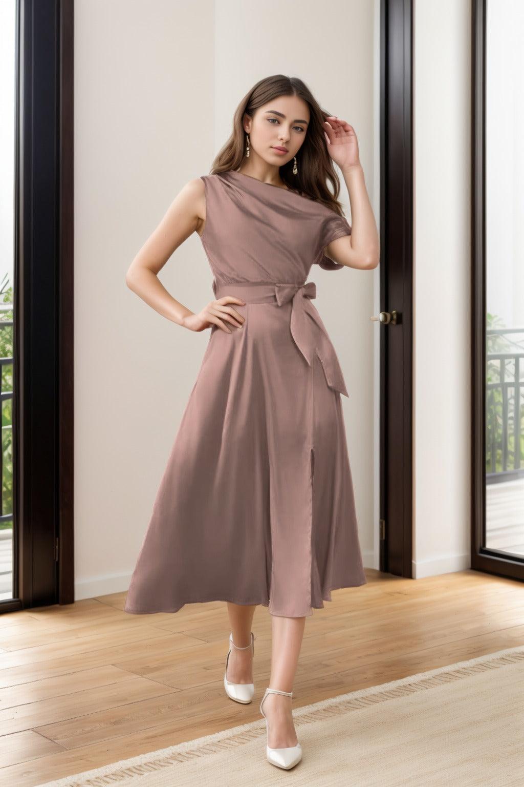 Sheath-Column Tea Length Silk-Like Graduation Dresses CS0540 - COCOMELODY