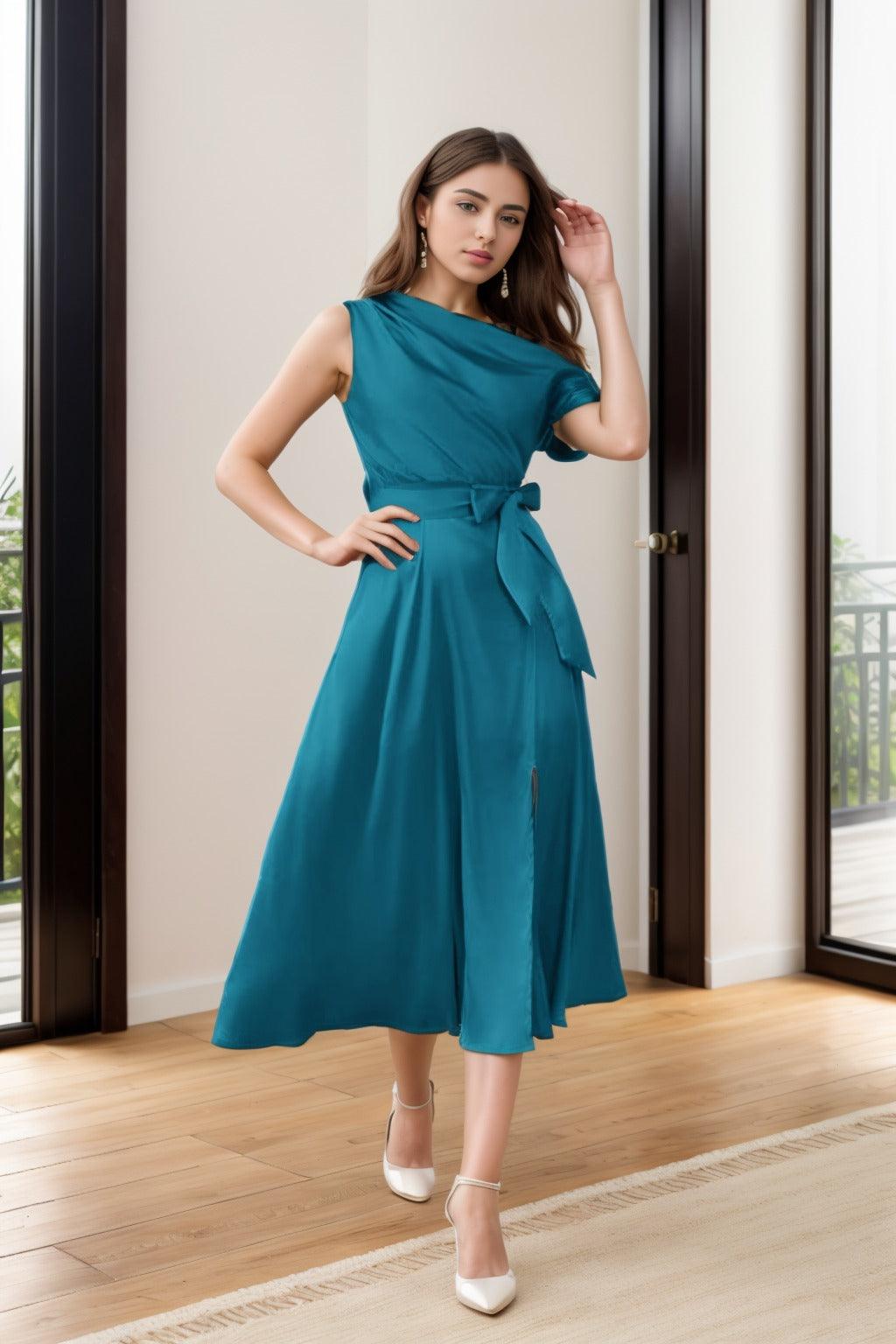 Sheath-Column Tea Length Silk-Like Graduation Dresses CS0540 - COCOMELODY