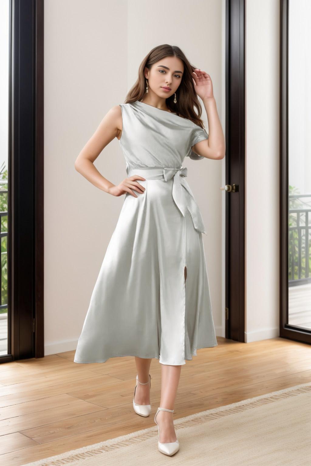 Sheath-Column Tea Length Silk-Like Graduation Dresses CS0540 - COCOMELODY