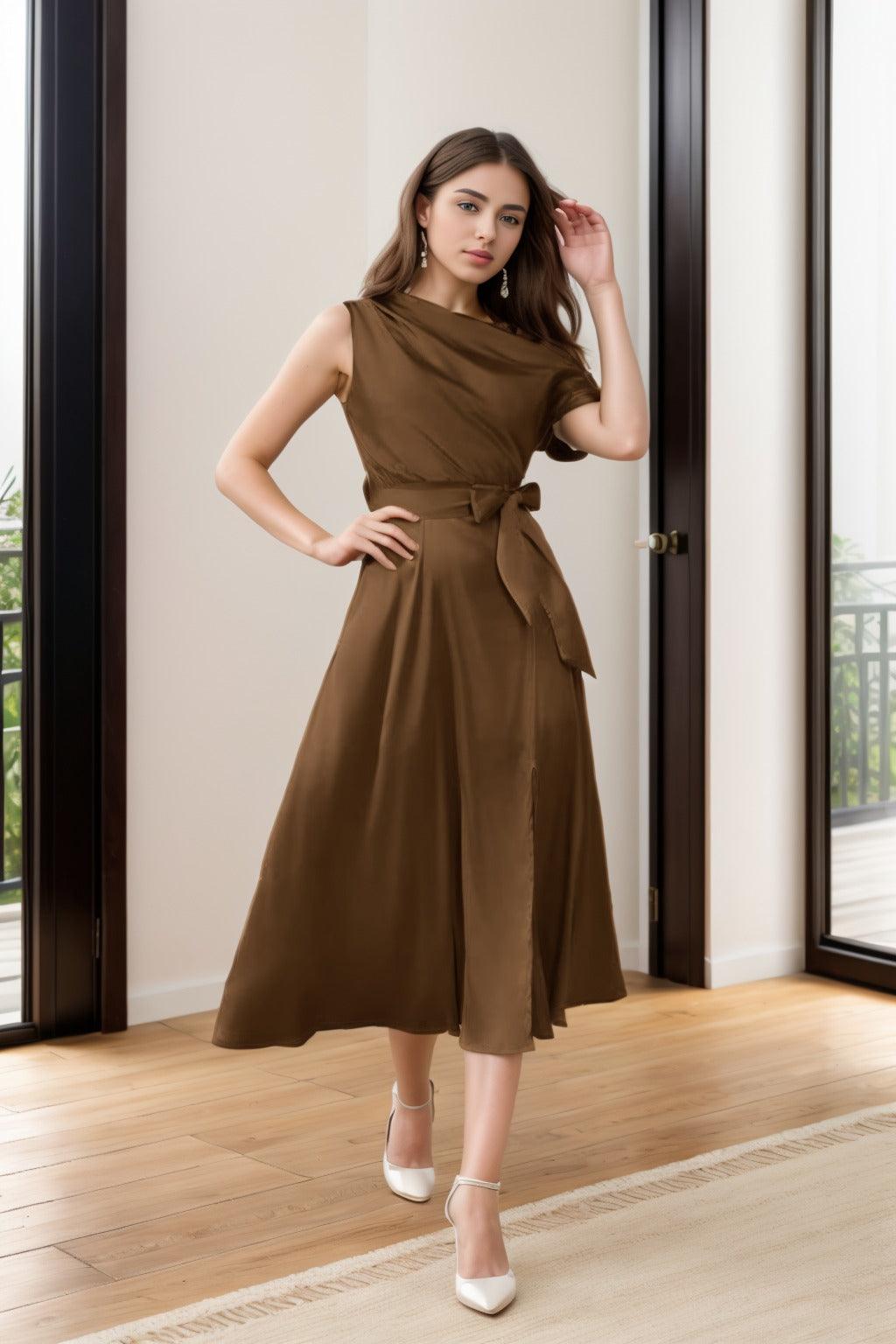 Sheath-Column Tea Length Silk-Like Graduation Dresses CS0540 - COCOMELODY