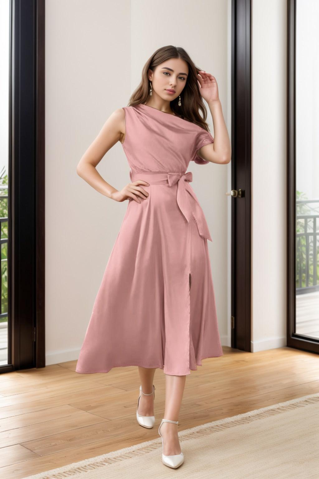 Sheath-Column Tea Length Silk-Like Graduation Dresses CS0540 - COCOMELODY