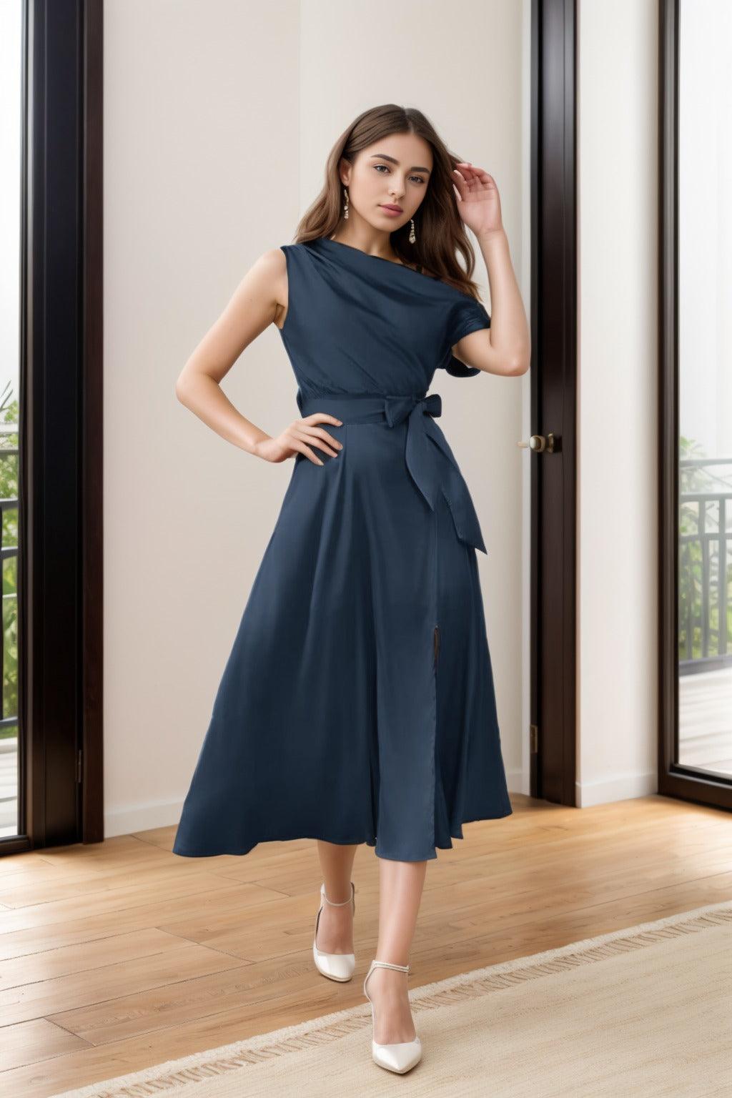 Sheath-Column Tea Length Silk-Like Graduation Dresses CS0540 - COCOMELODY
