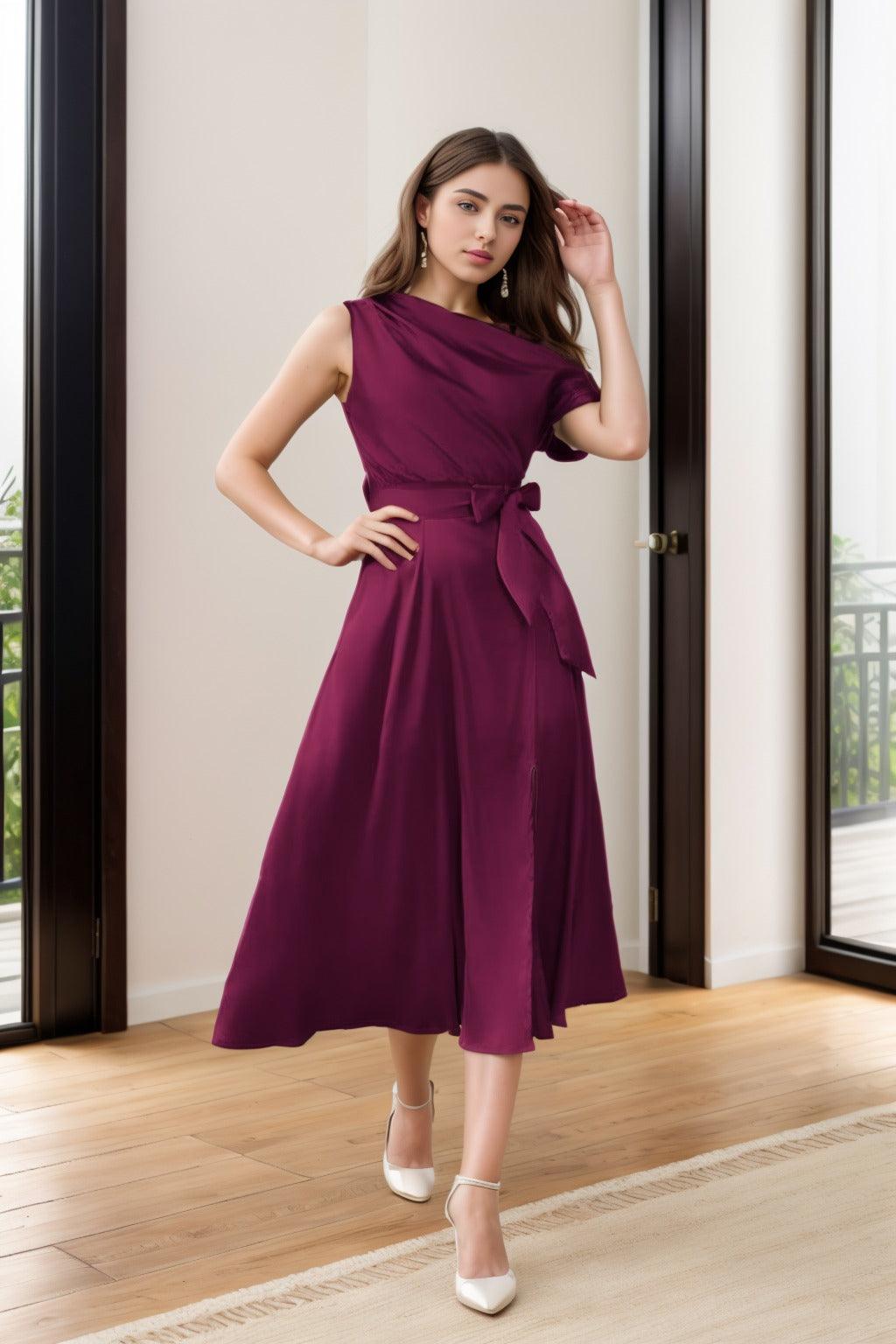 Sheath-Column Tea Length Silk-Like Graduation Dresses CS0540 - COCOMELODY