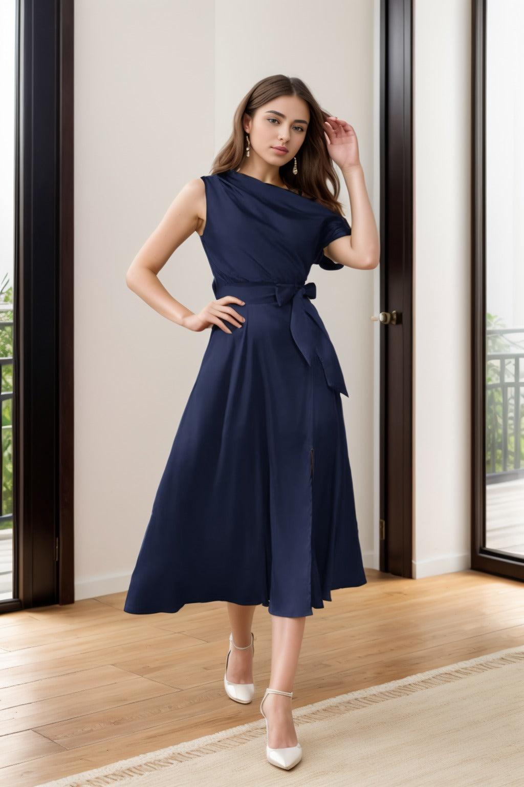 Sheath-Column Tea Length Silk-Like Graduation Dresses CS0540 - COCOMELODY