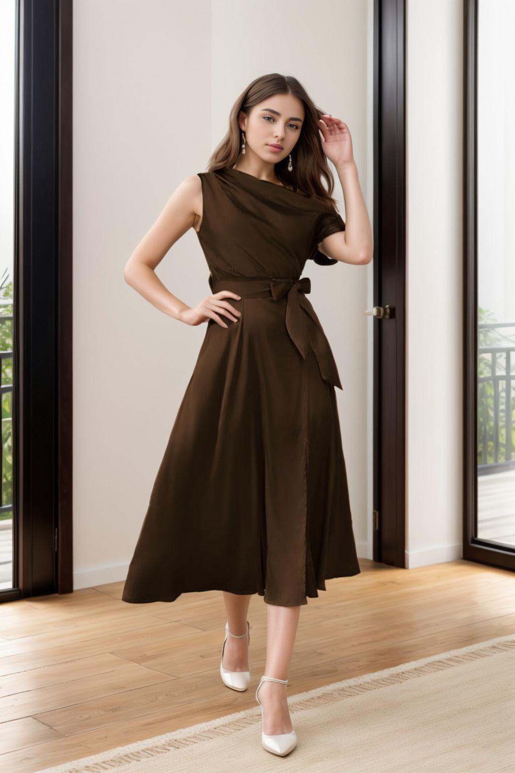 Sheath-Column Tea Length Silk-Like Graduation Dresses CS0540 - COCOMELODY