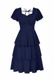 A-Line Knee Length Forged Chiffon Graduation Dresses CS0554 - COCOMELODY