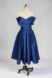 A-Line Tea Length Satin Graduation Dresses CS0556