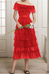 A-Line Tea Length Tulle Graduation Dresses CS0557 - COCOMELODY