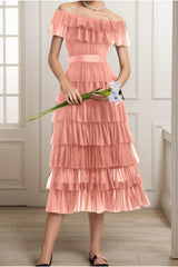 A-Line Tea Length Tulle Graduation Dresses CS0557 - COCOMELODY