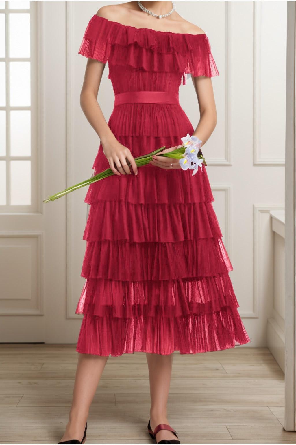 A-Line Tea Length Tulle Graduation Dresses CS0557 - COCOMELODY