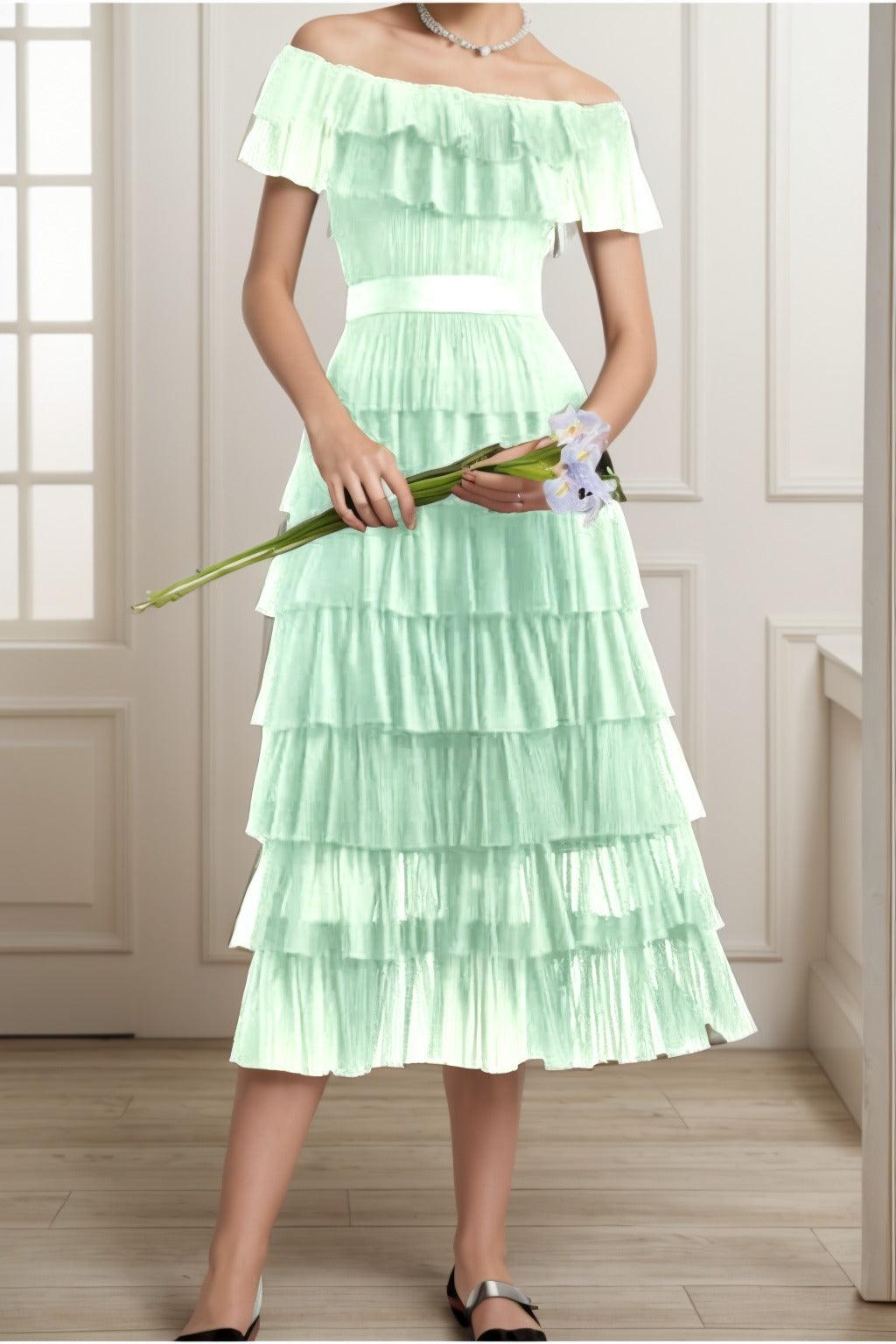 A-Line Tea Length Tulle Graduation Dresses CS0557 - COCOMELODY