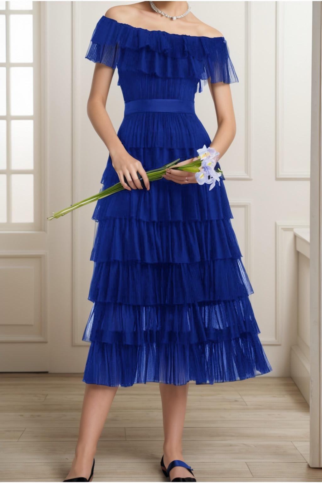 A-Line Tea Length Tulle Graduation Dresses CS0557 - COCOMELODY