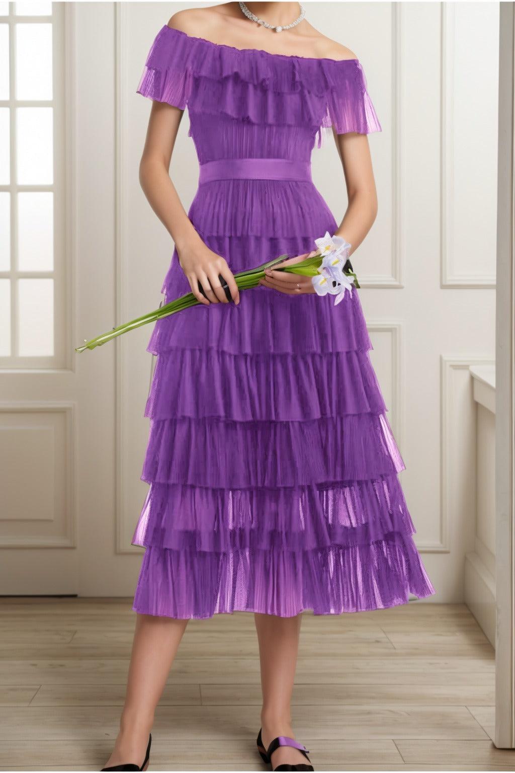 A-Line Tea Length Tulle Graduation Dresses CS0557 - COCOMELODY