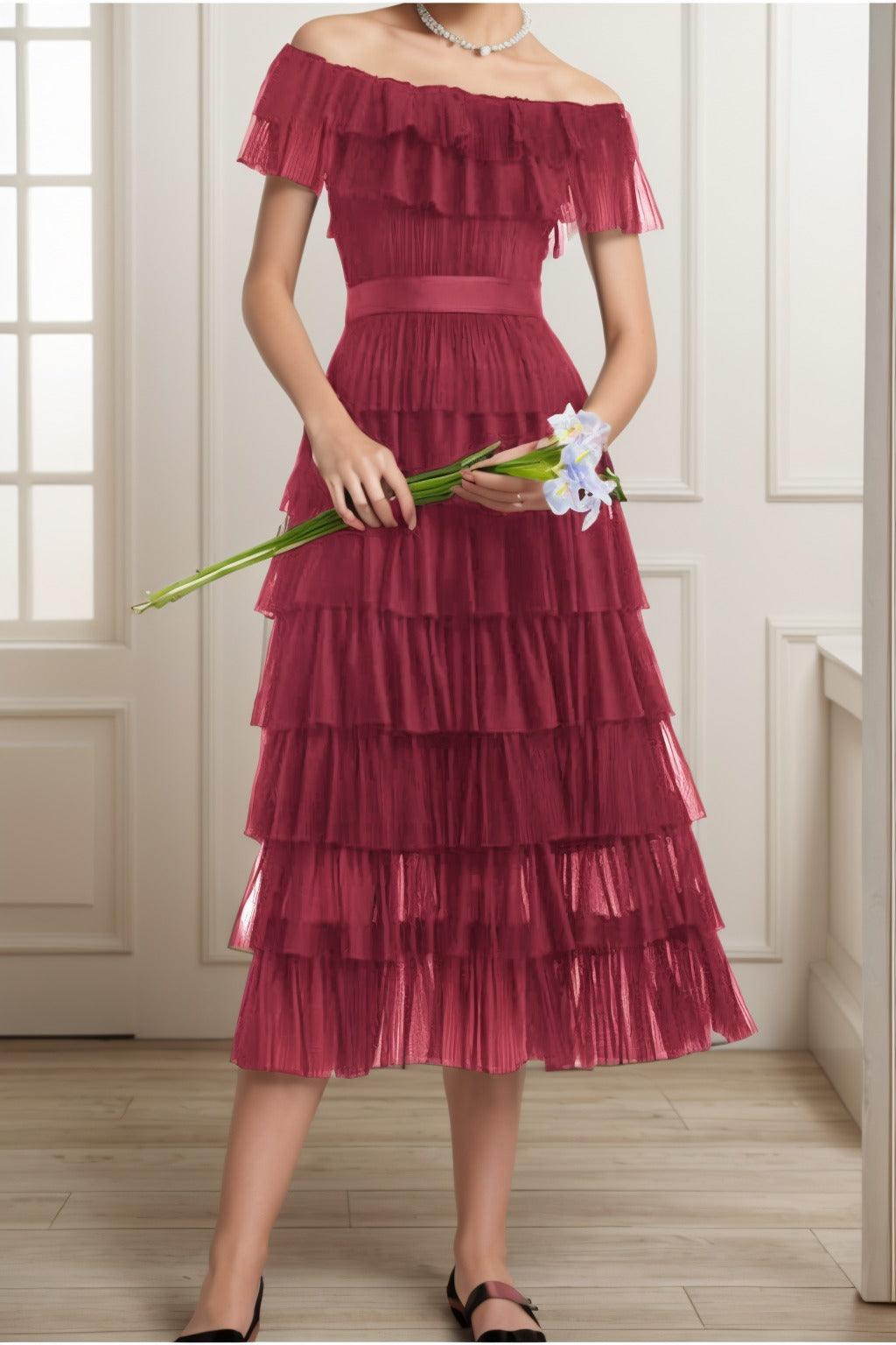 A-Line Tea Length Tulle Graduation Dresses CS0557 - COCOMELODY