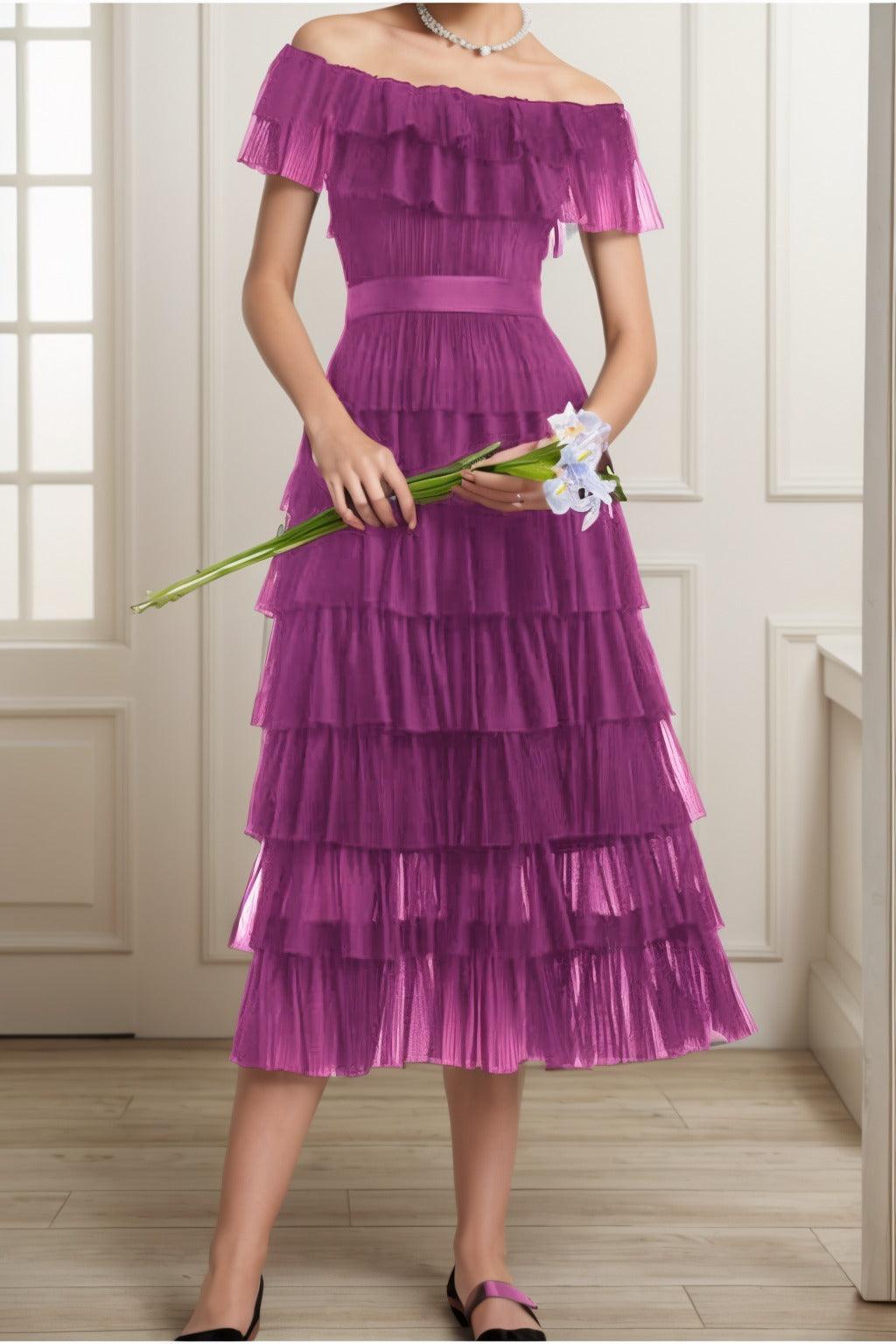 A-Line Tea Length Tulle Graduation Dresses CS0557 - COCOMELODY