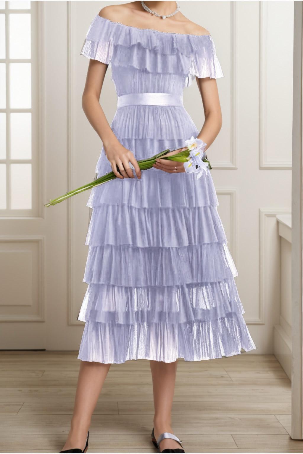 A-Line Tea Length Tulle Graduation Dresses CS0557 - COCOMELODY