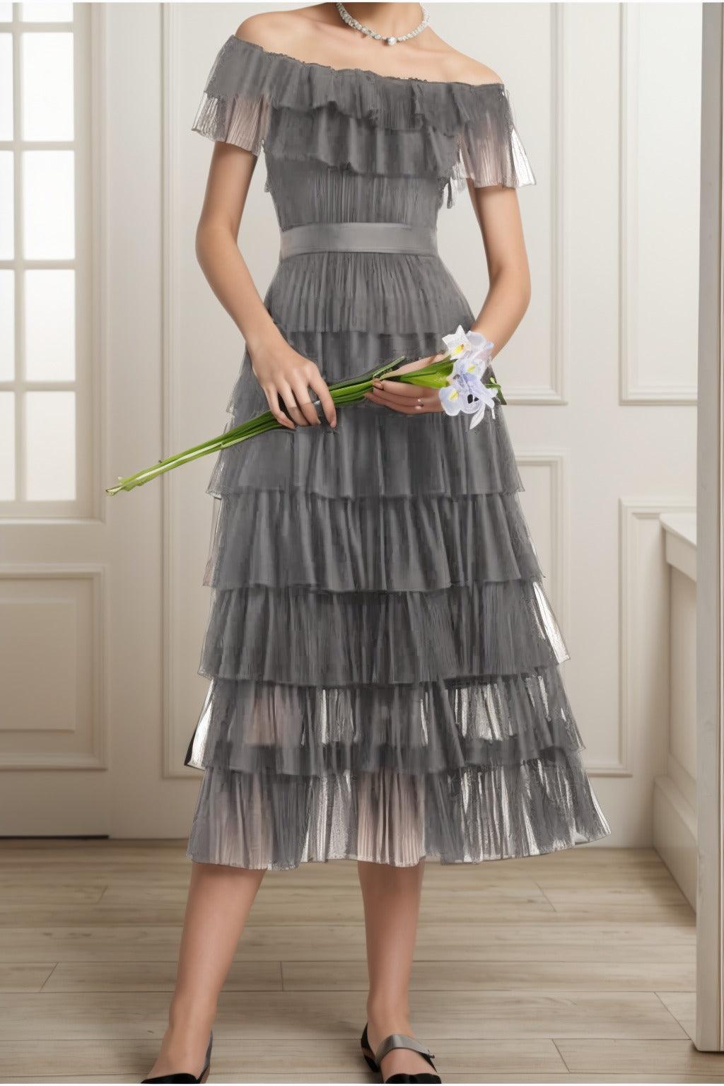 A-Line Tea Length Tulle Graduation Dresses CS0557 - COCOMELODY