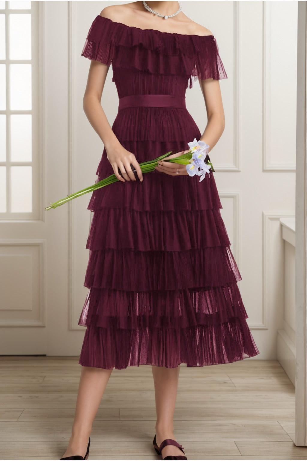 A-Line Tea Length Tulle Graduation Dresses CS0557 - COCOMELODY