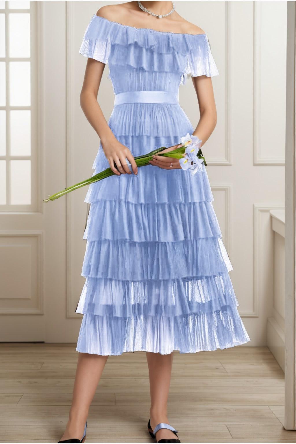 A-Line Tea Length Tulle Graduation Dresses CS0557 - COCOMELODY