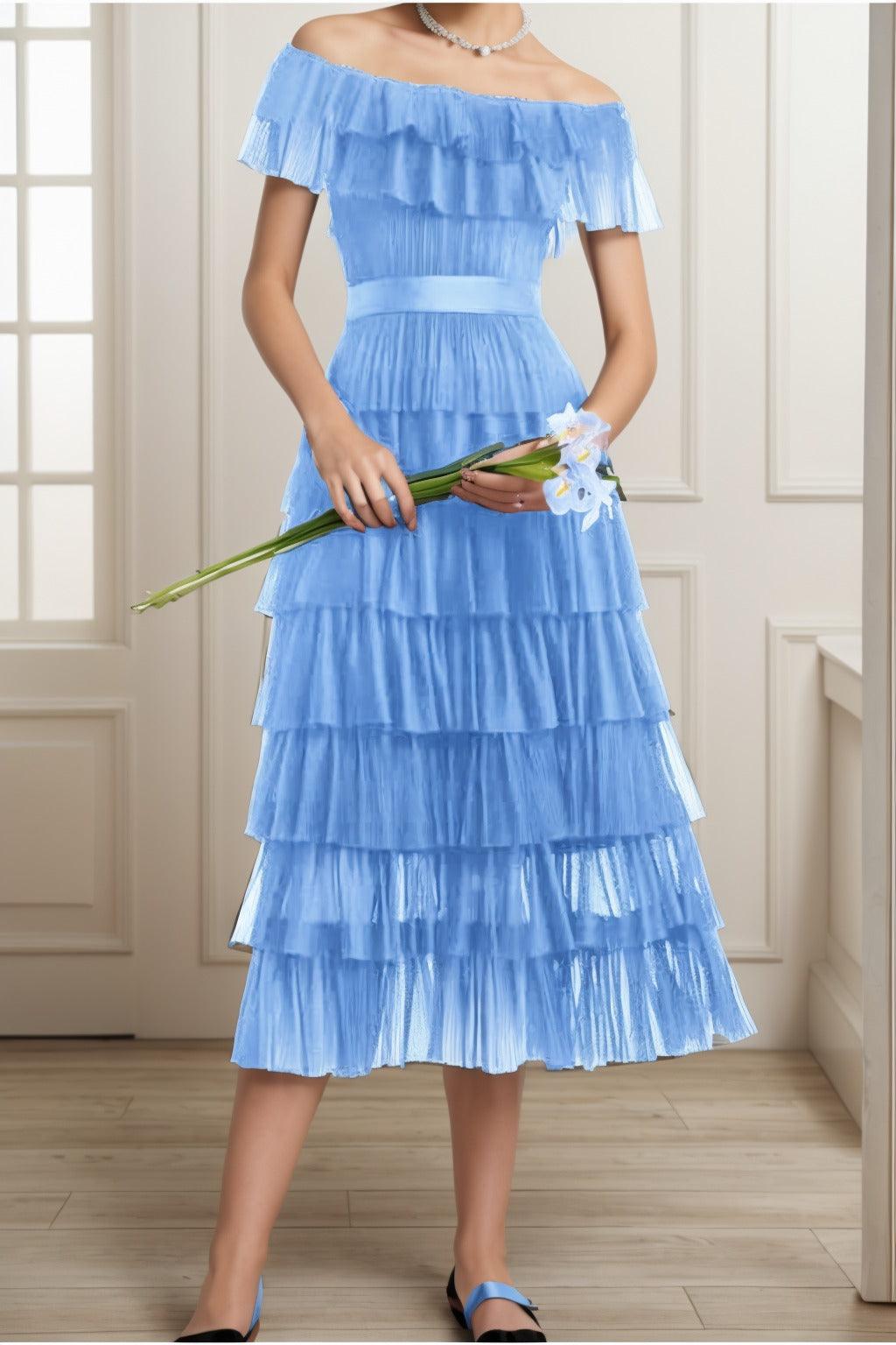 A-Line Tea Length Tulle Graduation Dresses CS0557 - COCOMELODY