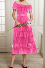 A-Line Tea Length Tulle Graduation Dresses CS0557 - COCOMELODY