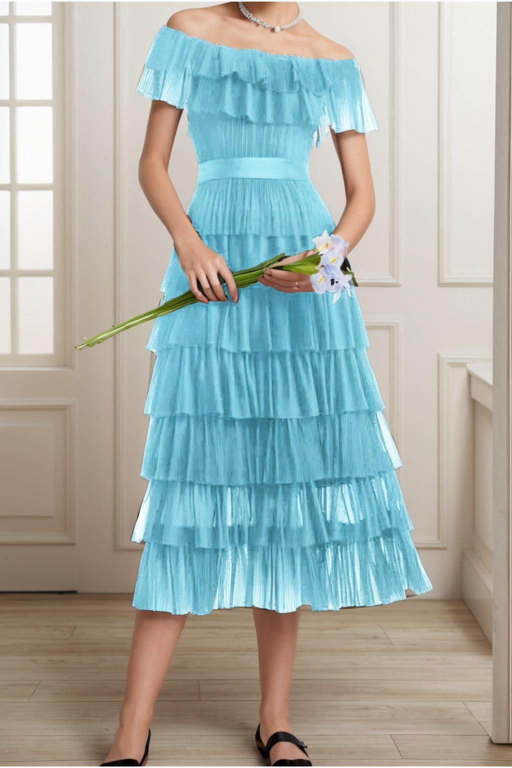 A-Line Tea Length Tulle Graduation Dresses CS0557 - COCOMELODY