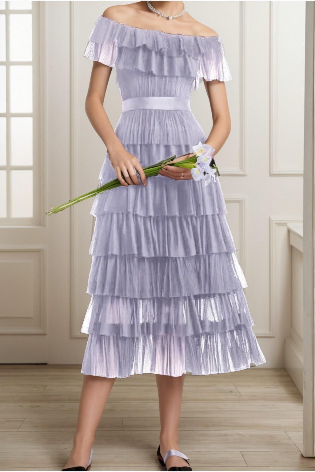 A-Line Tea Length Tulle Graduation Dresses CS0557 - COCOMELODY