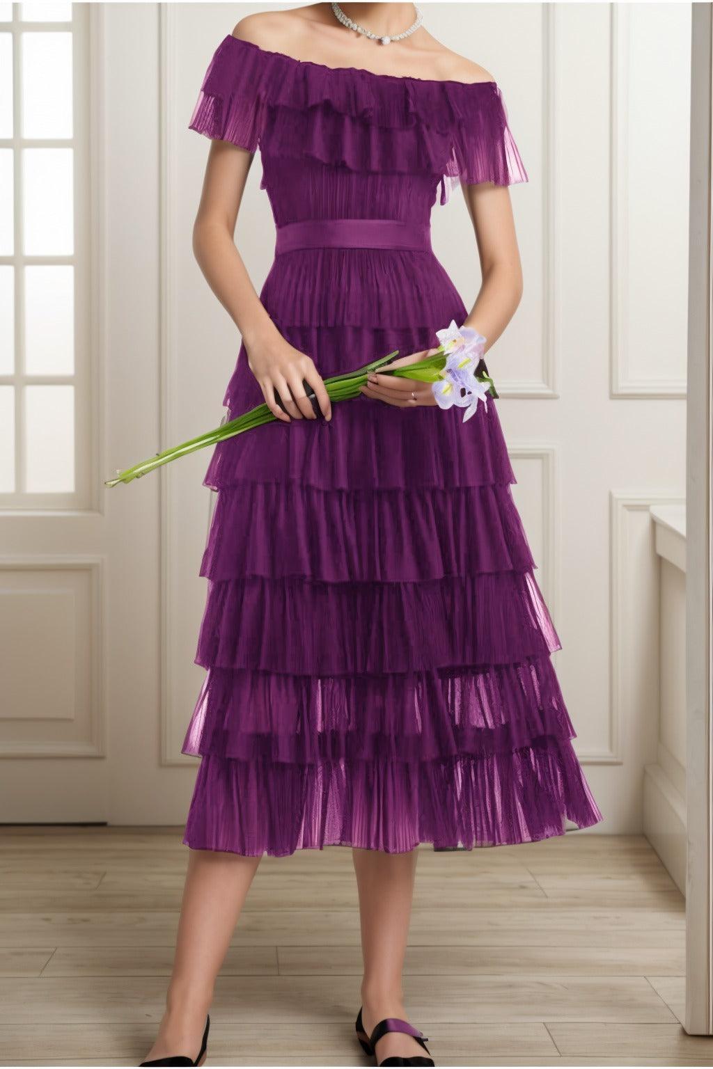 A-Line Tea Length Tulle Graduation Dresses CS0557 - COCOMELODY