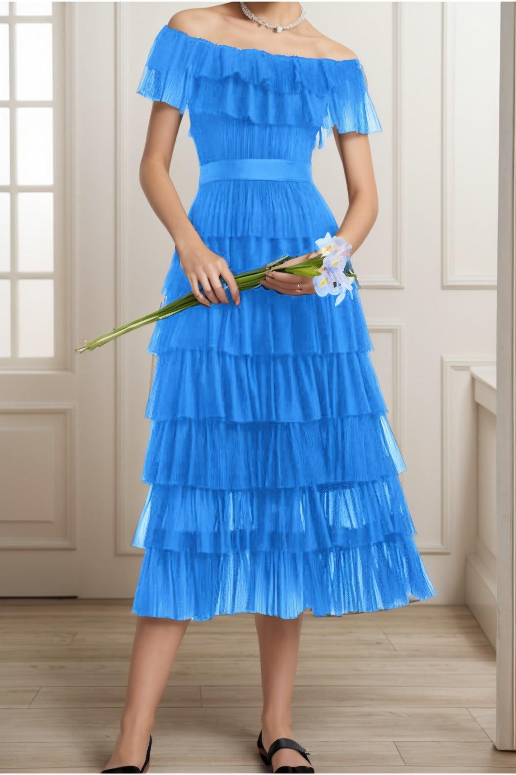 A-Line Tea Length Tulle Graduation Dresses CS0557 - COCOMELODY