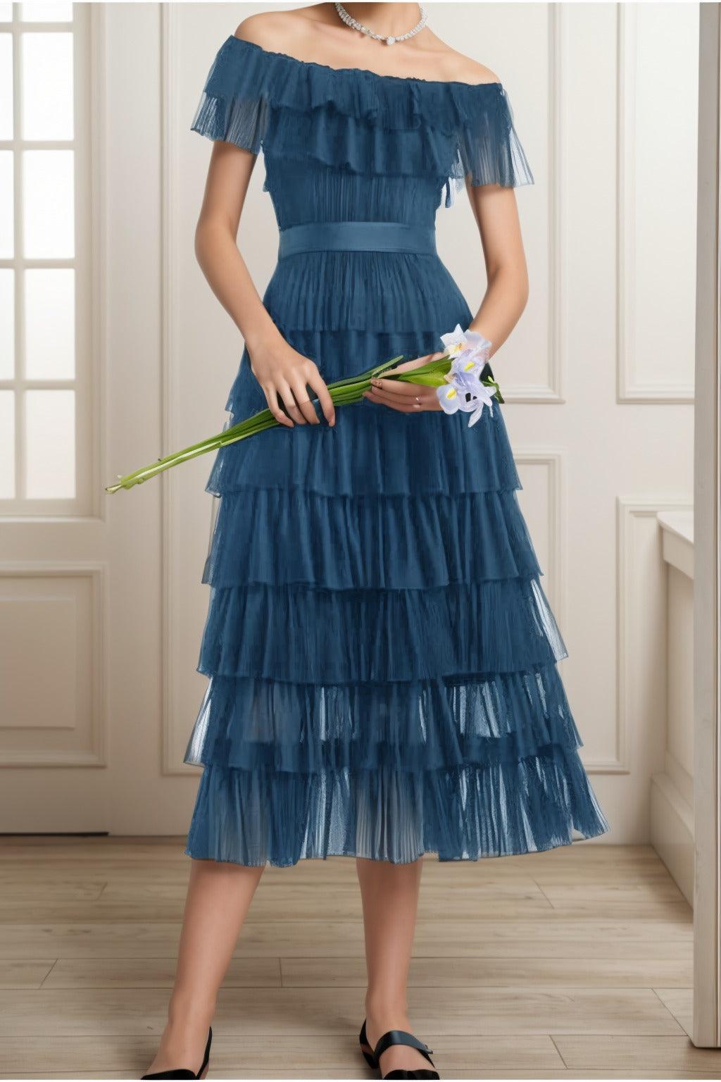 A-Line Tea Length Tulle Graduation Dresses CS0557 - COCOMELODY