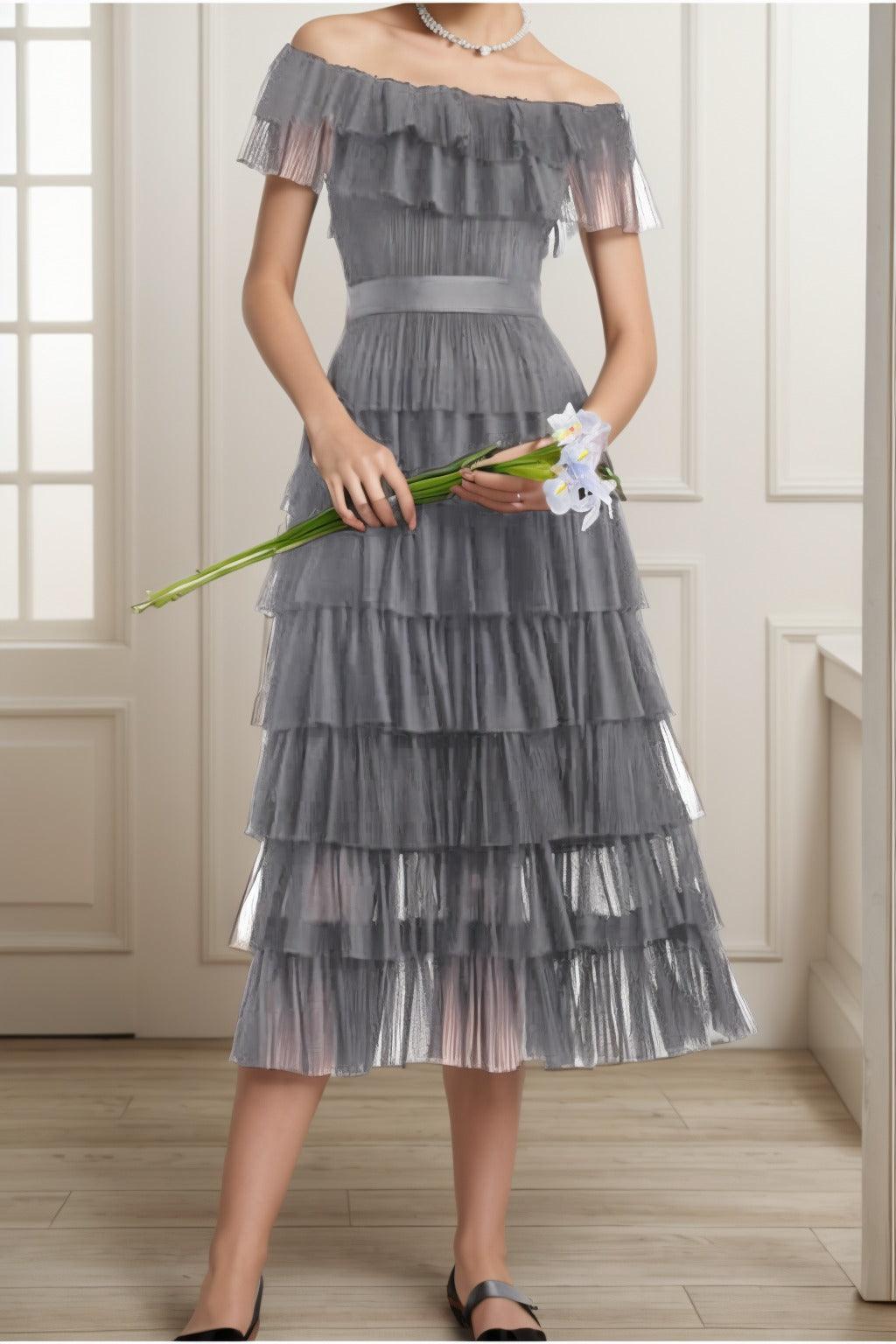 A-Line Tea Length Tulle Graduation Dresses CS0557 - COCOMELODY