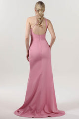 Sheath-Column Sweep-Brush Train Stretch Crepe Formal Dress CS0589 - COCOMELODY