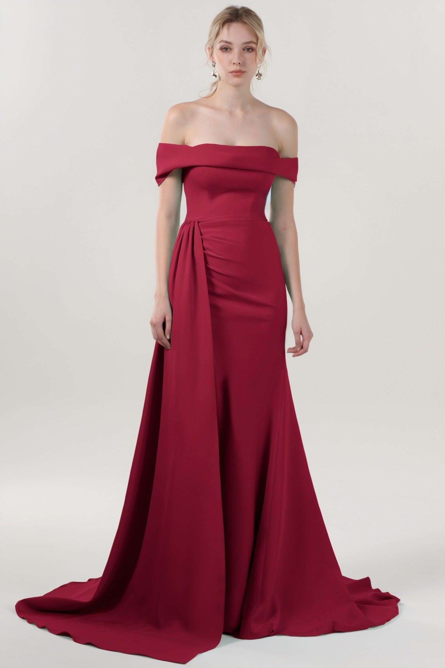 Sheath-Column Sweep-Brush Train Stretch Crepe Formal Dress CS0592 - COCOMELODY